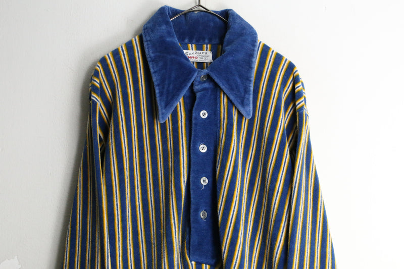 70’s stripe design velour L/S shirt