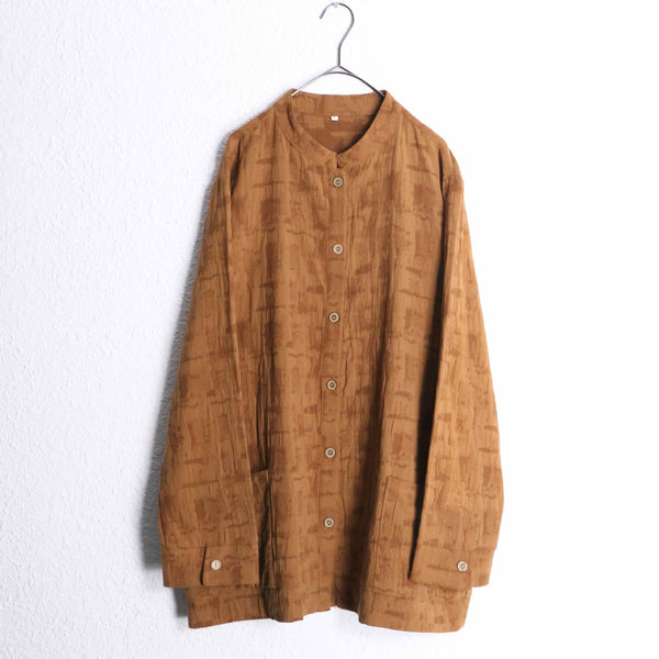 brown three dimensional pleats stand collar shirt jacket