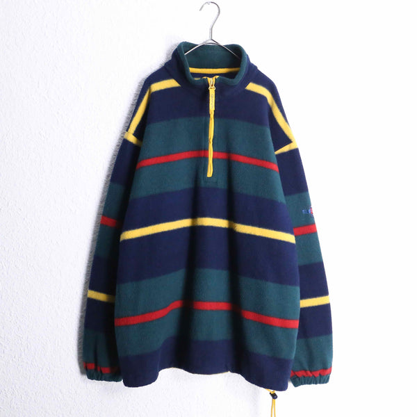 colorful border half zip fleece pullover