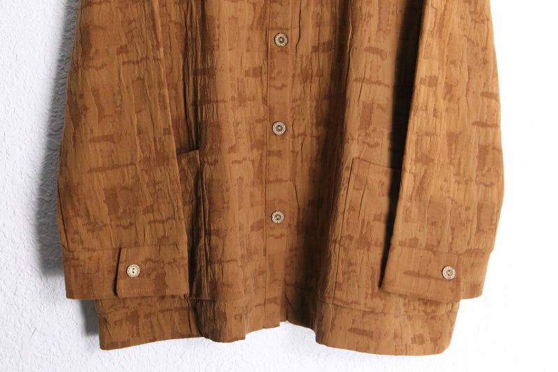 brown three dimensional pleats stand collar shirt jacket