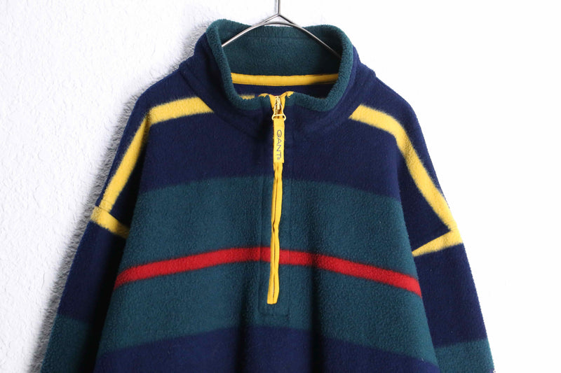 colorful border half zip fleece pullover