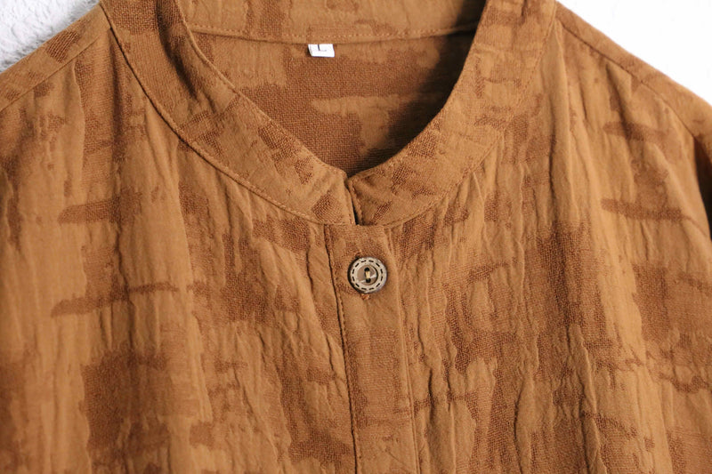 brown three dimensional pleats stand collar shirt jacket
