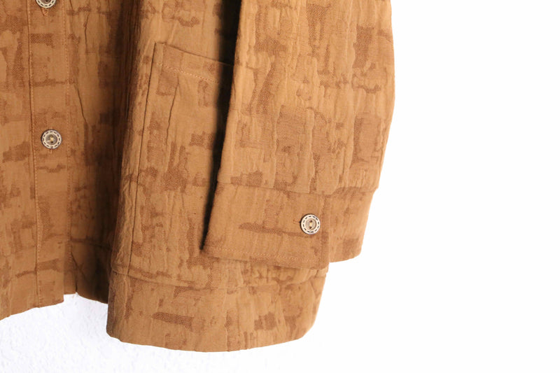 brown three dimensional pleats stand collar shirt jacket