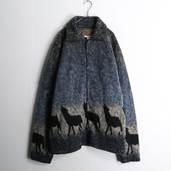 wolves howling pattern fleece jacket