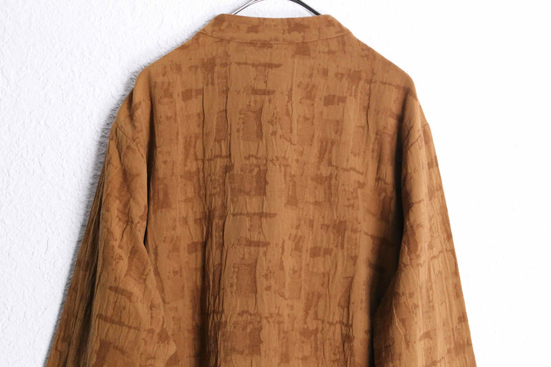 brown three dimensional pleats stand collar shirt jacket