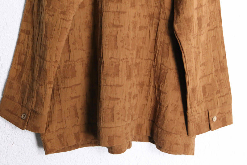 brown three dimensional pleats stand collar shirt jacket