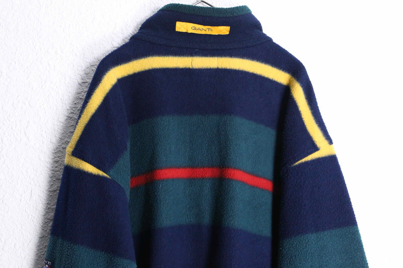 colorful border half zip fleece pullover