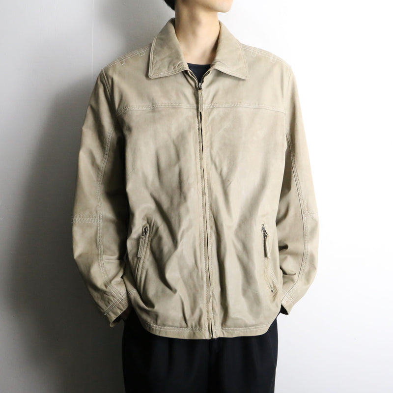 beige color zip up leather drizzler jacket