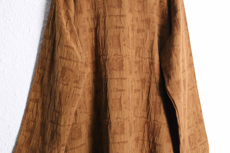 brown three dimensional pleats stand collar shirt jacket