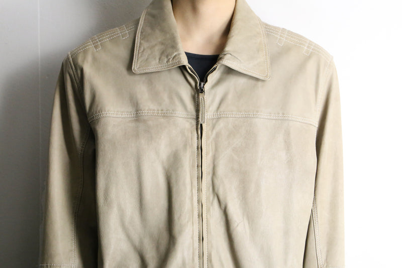 beige color zip up leather drizzler jacket