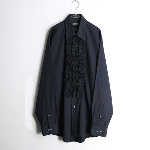 customization poplin black color frill shirt