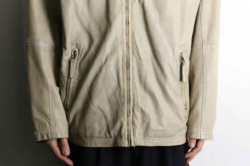 beige color zip up leather drizzler jacket