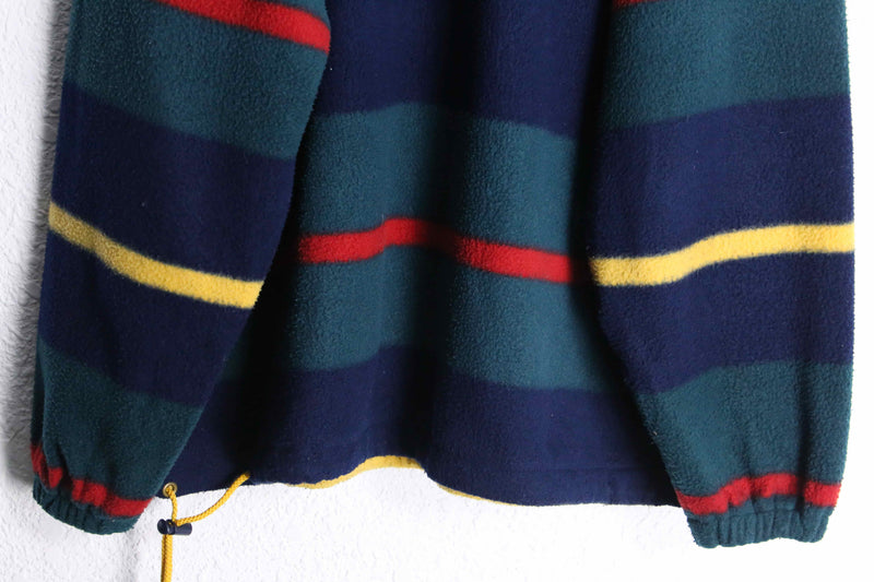 colorful border half zip fleece pullover