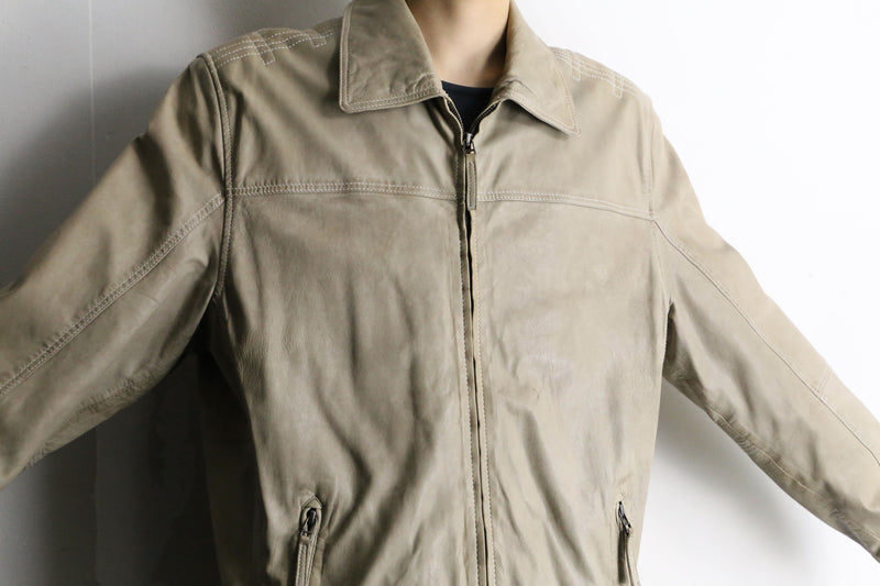 beige color zip up leather drizzler jacket