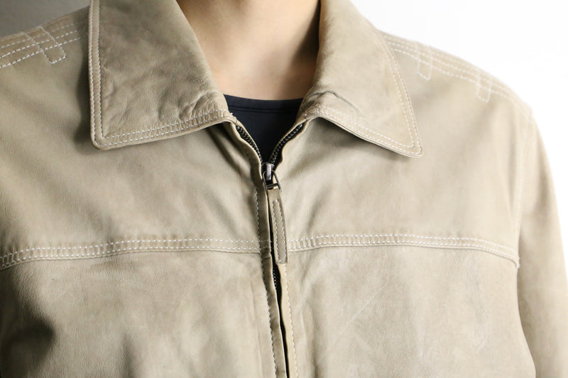 beige color zip up leather drizzler jacket