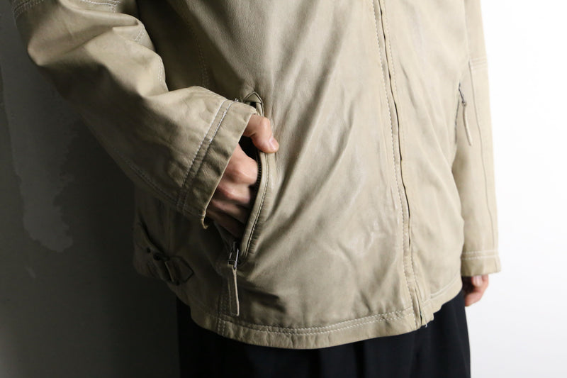 beige color zip up leather drizzler jacket