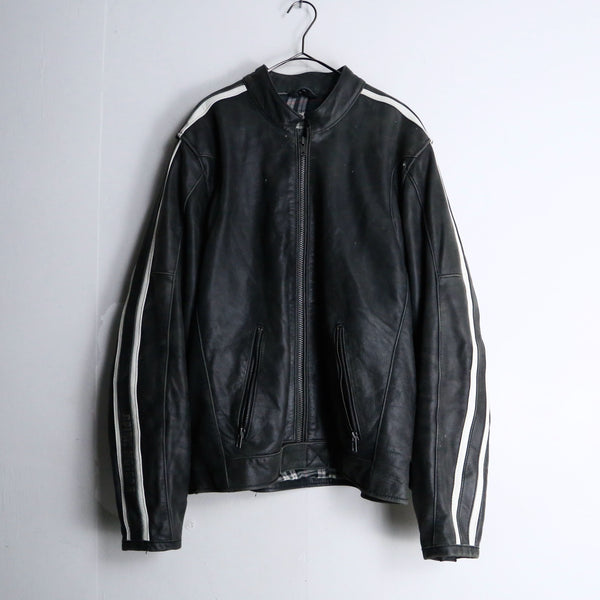 gray black leather shoulder line rider's jacket