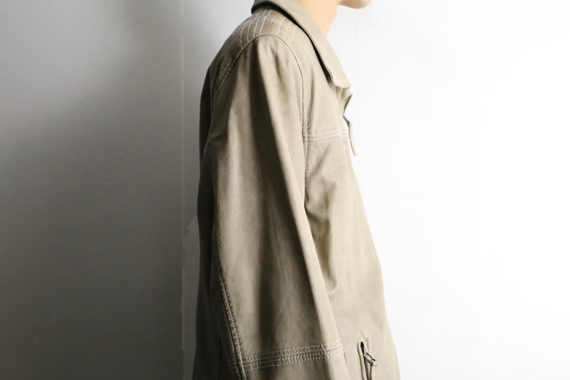 beige color zip up leather drizzler jacket