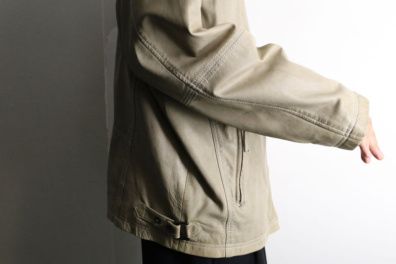 beige color zip up leather drizzler jacket