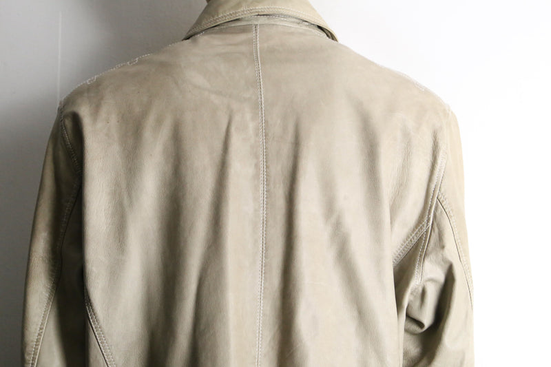 beige color zip up leather drizzler jacket