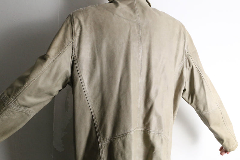 beige color zip up leather drizzler jacket