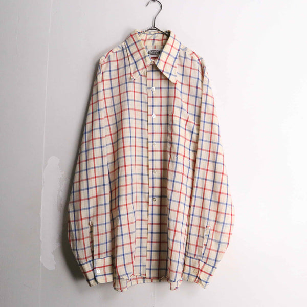 70's 2tone check design poly dress shirt