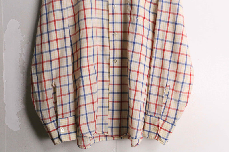 70's 2tone check design poly dress shirt