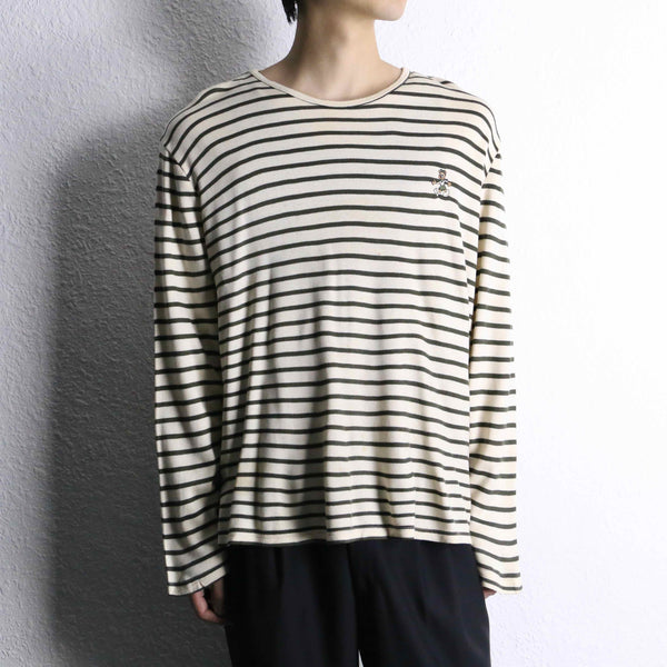 White × black border one point logo long tee