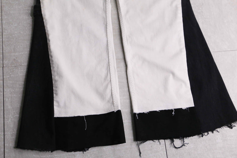 remake "再構築" black×white color patchwork design flare denim pants