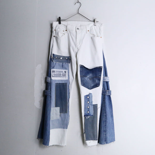 "Re:make" indigo patch white color buggy flare denim