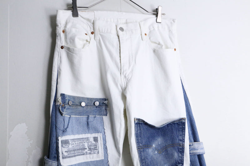 "Re:make" indigo patch white color buggy flare denim