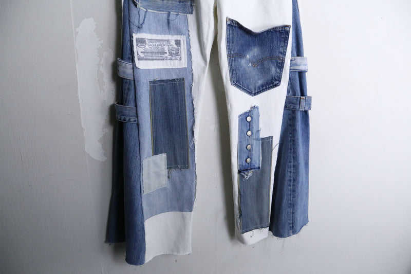 "Re:make" indigo patch white color buggy flare denim