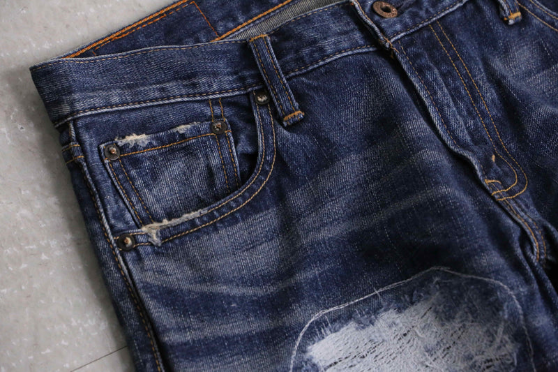 "Re:make" front broidery flare indigo denim