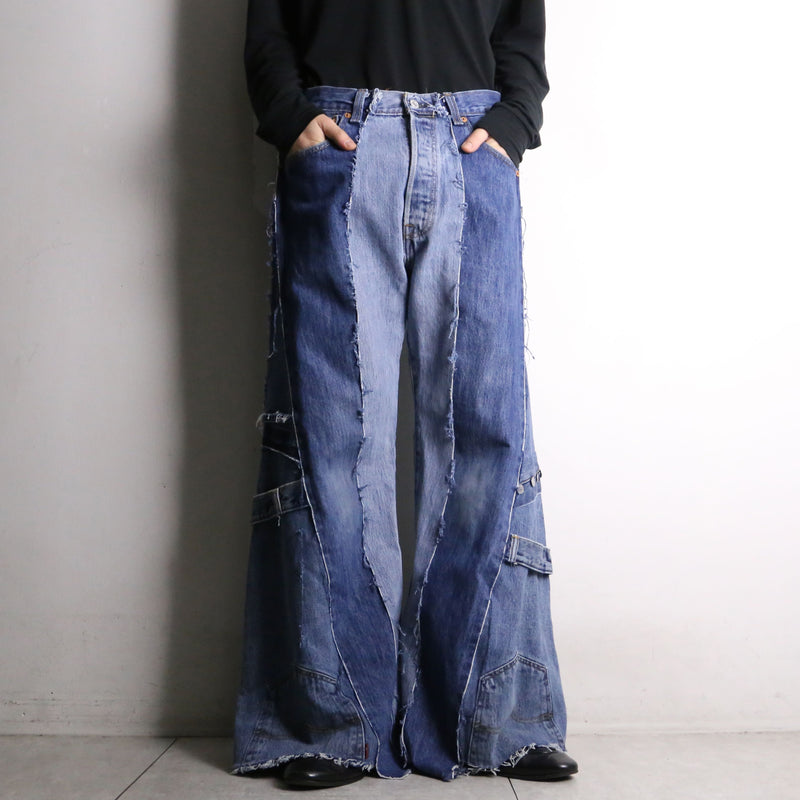 remake "再構築" 3 docking side belt buggy denim pants