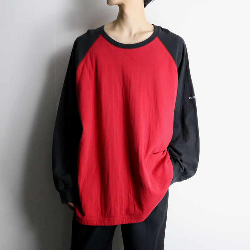 "POLO SPORT" black×red color raglan sweat