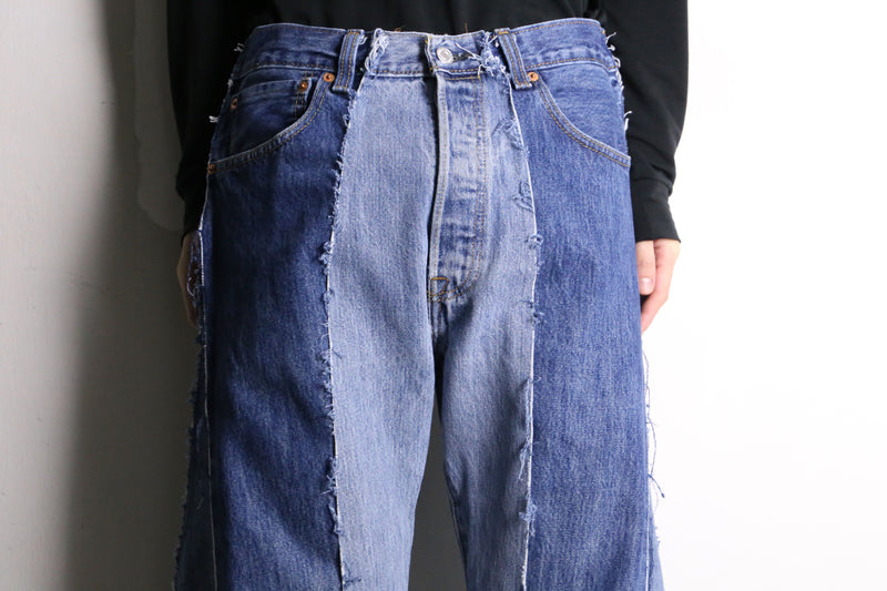 remake "再構築" 3 docking side belt buggy denim pants