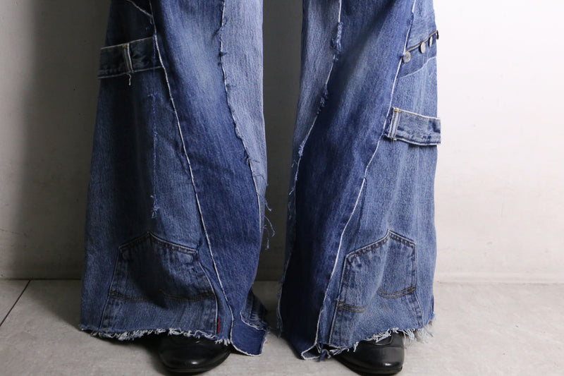 remake "再構築" 3 docking side belt buggy denim pants