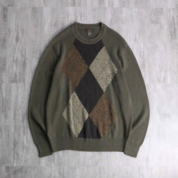green base argyle check cotton knit