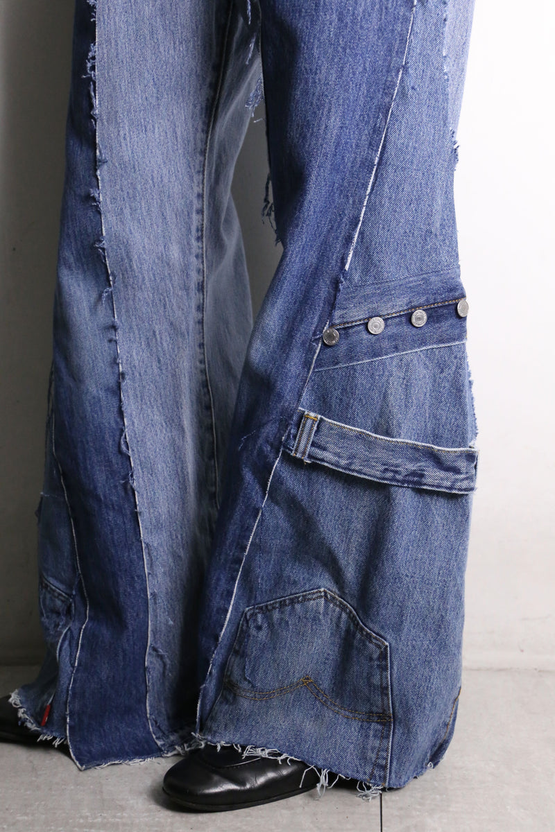 remake "再構築" 3 docking side belt buggy denim pants