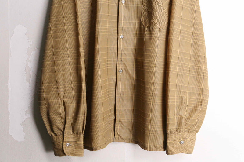 70's light brown check design dress shirt
