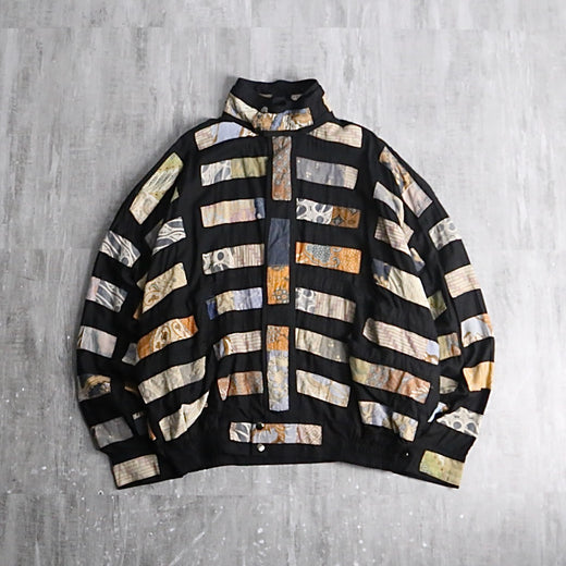 90's patchwork design rayon blouson