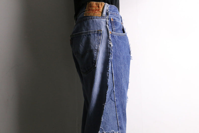 remake "再構築" 3 docking side belt buggy denim pants