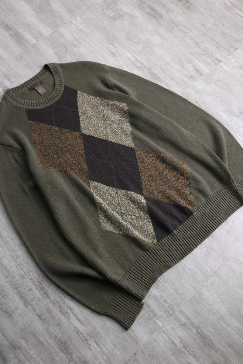 green base argyle check cotton knit