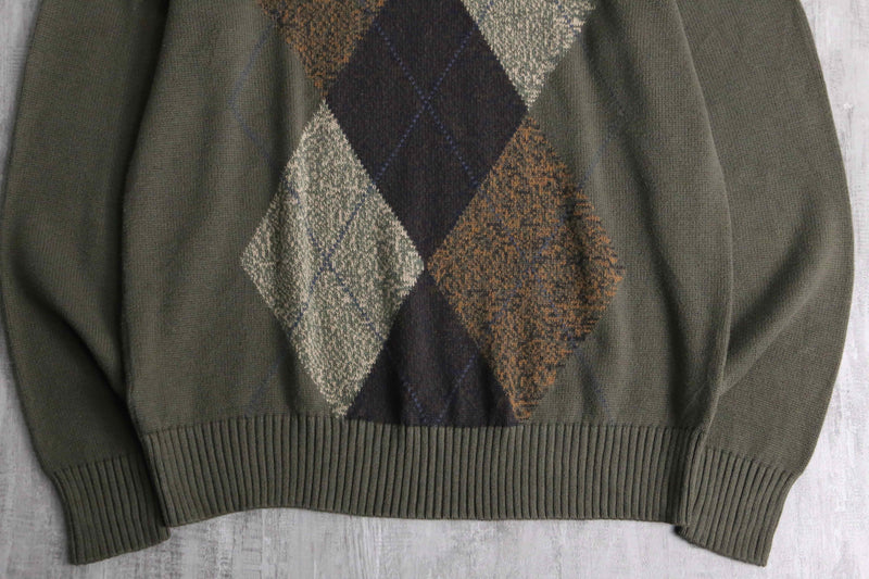 green base argyle check cotton knit