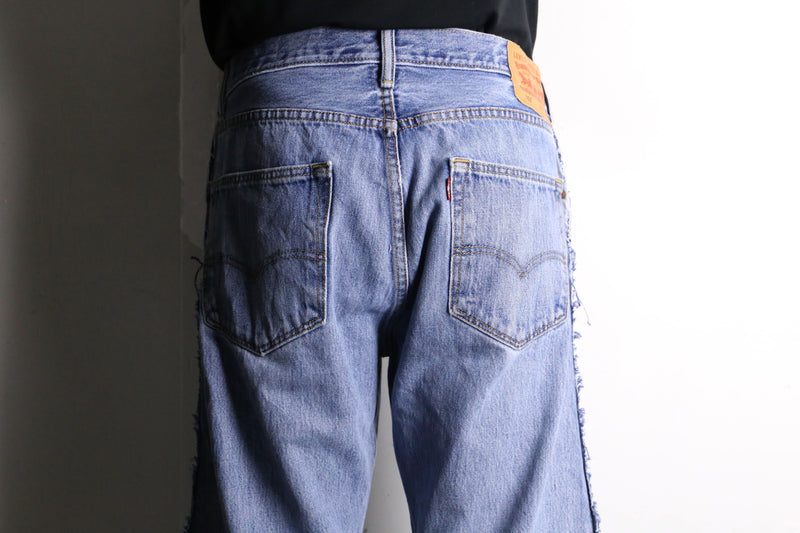 remake "再構築" 3 docking side belt buggy denim pants