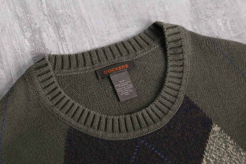 green base argyle check cotton knit