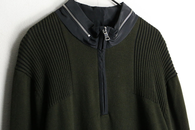 "I N C" brown color zip design polo knit