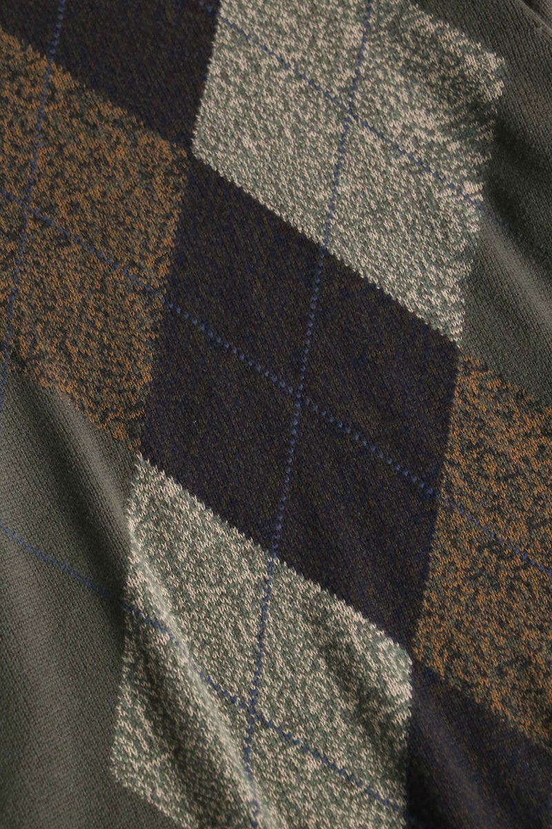 green base argyle check cotton knit