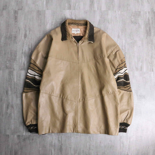 leather × acryl knit switch design half zip kit