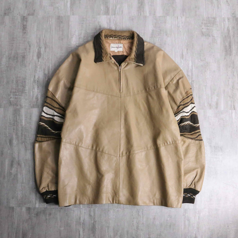 leather × acryl knit switch design half zip kit